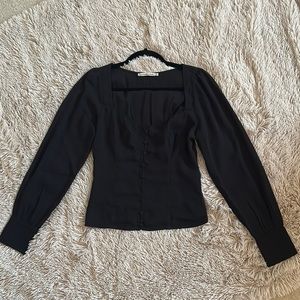 A&F Long Sleeve Button-Through V-Neck Top